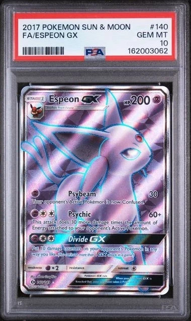 2017 POKEMON SUN & MOON #140 FULL ART/ESPEON GX PSA 10 2017 POKEMON SUN & MOON #140 FULL ART/ESPEON GX PSA 10