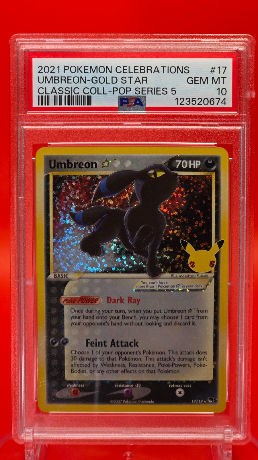Umbreon ⭐ GOLD STAR PSA 10 2021 Celebrations 17/17 Pokemon 25th Anniversary