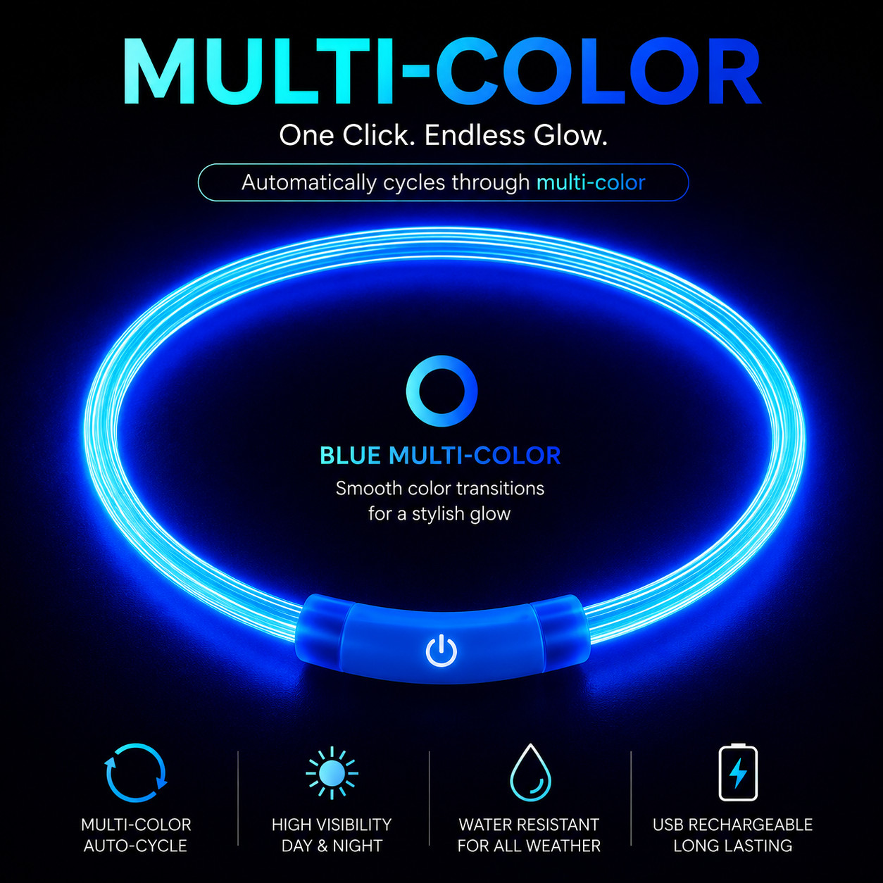 RECHARGEABLE LED Light-up Flash GLOW COLLAR Dog Pet Safety MICRO USB adjustable