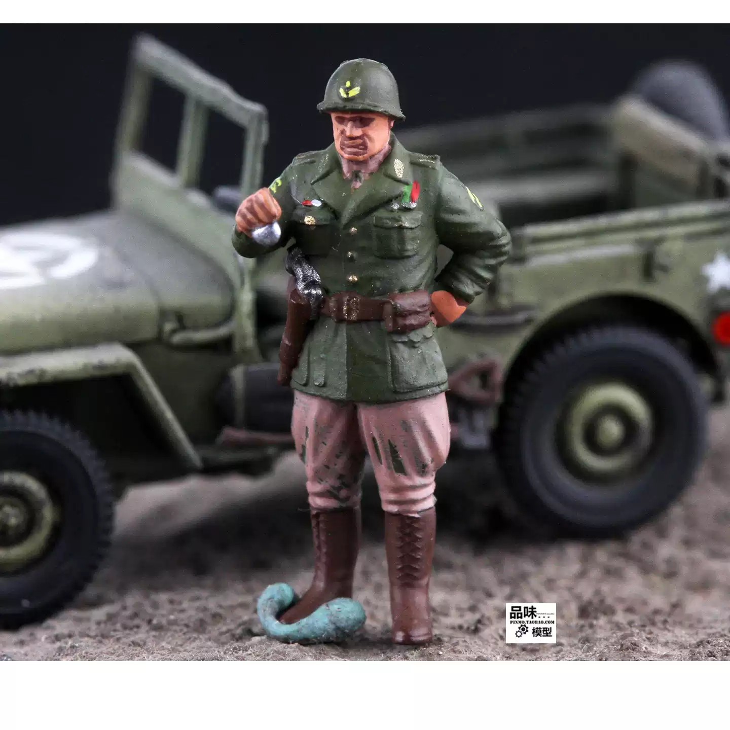 Homemade 1/72 WWII U.S. General Patton 1 persons Finished Figure Resin Model