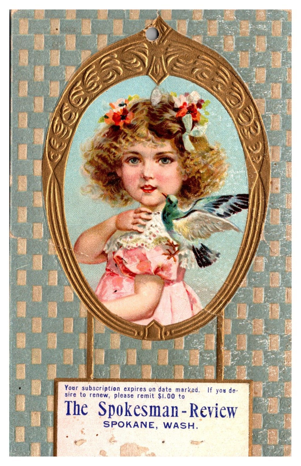 Spokane WA The Spokesman Review Renewal Reminder Embossed Advertising Card Spokane WA The Spokesman Review Renewal Reminder Embossed Advertising Card