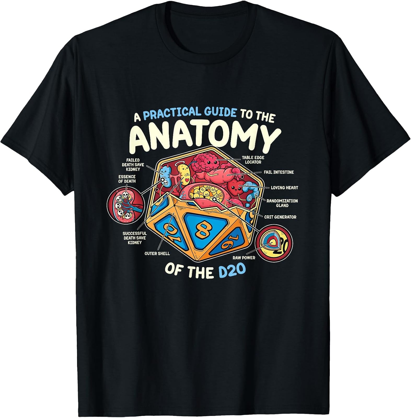 Funny RPG T-Shirt Featuring D20 Polyhedral Dice Anatomy Design Funny RPG T-Shirt Featuring D20 Polyhedral Dice Anatomy Design
