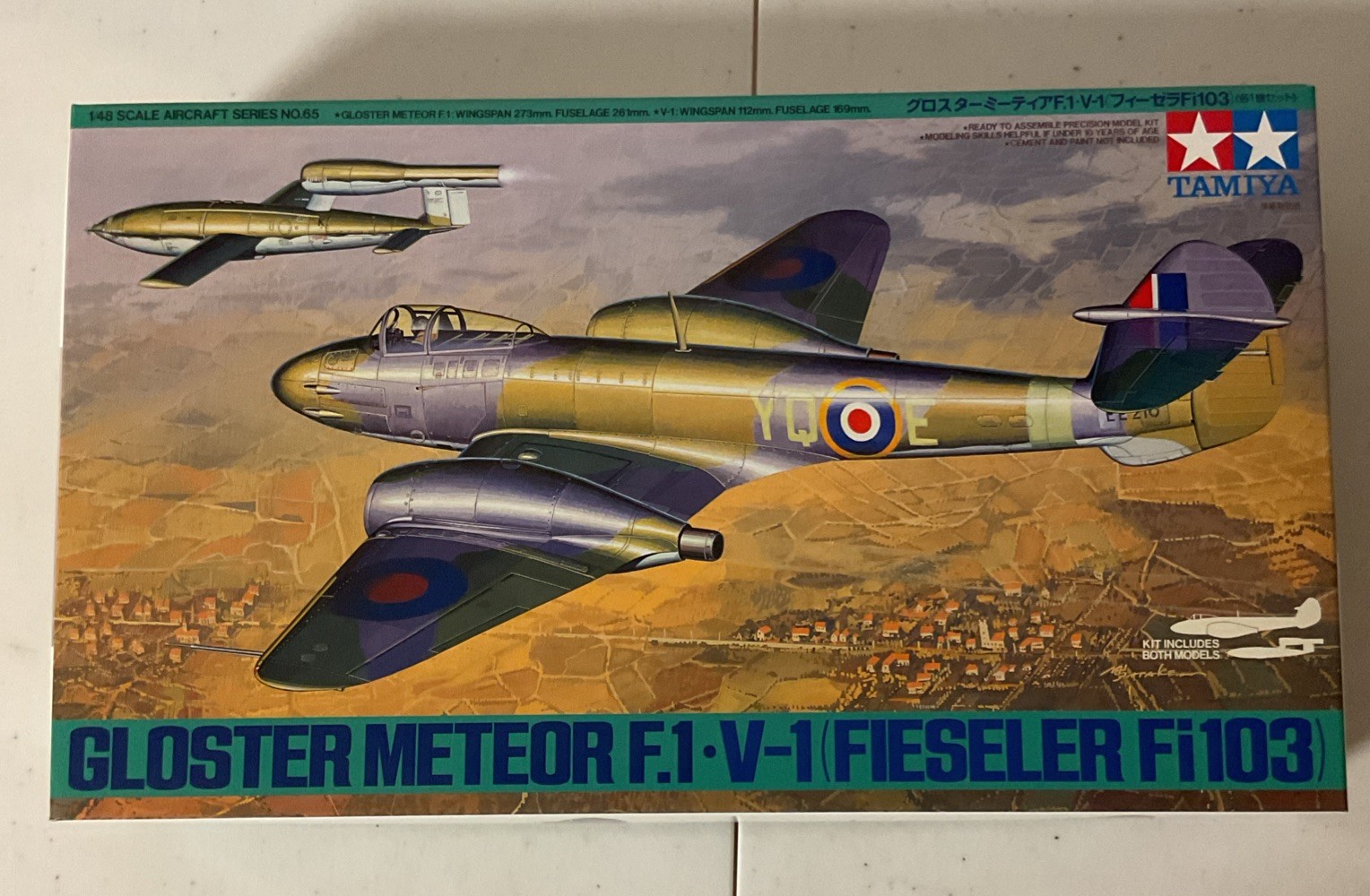 Tamiya 1/48 Gloster Meteor F.1 V-1 Model Kit 61065 - With Extra Resin Wheel Set Tamiya 1/48 Gloster Meteor F.1 V-1 Model Kit 61065 - With Extra Resin Wheel Set
