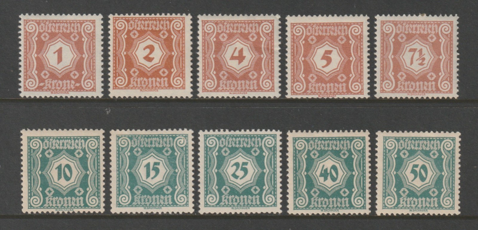 Austria Postage Due Stamps, 1922, Unused, Scott # J103 | J113, Set of 10