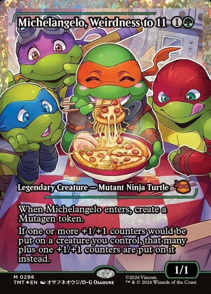 Michelangelo, Weirdness to 11 (Showcase)Foil) Teenage Mutant Ninja Playtest Card Michelangelo, Weirdness to 11 (Showcase)Foil) Teenage Mutant Ninja Playtest Card