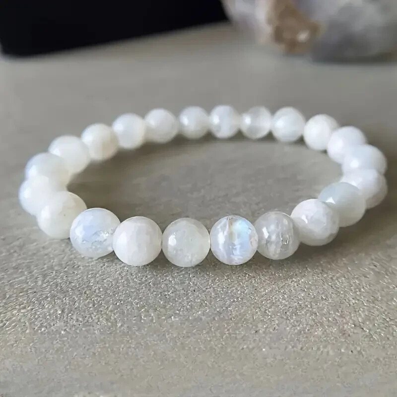 Elegant Handmade Natural Fire Rainbow Moonstone Unique Fashion Jewelry Bracelet