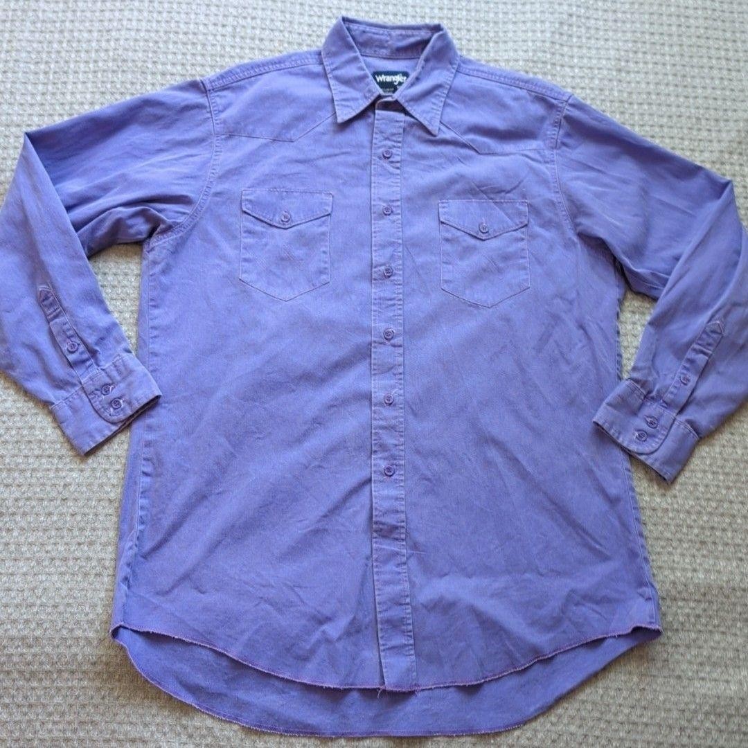 Vintage Wrangler Shirt Mens Large Purple Western X-Long Tails Long Sleeve Button