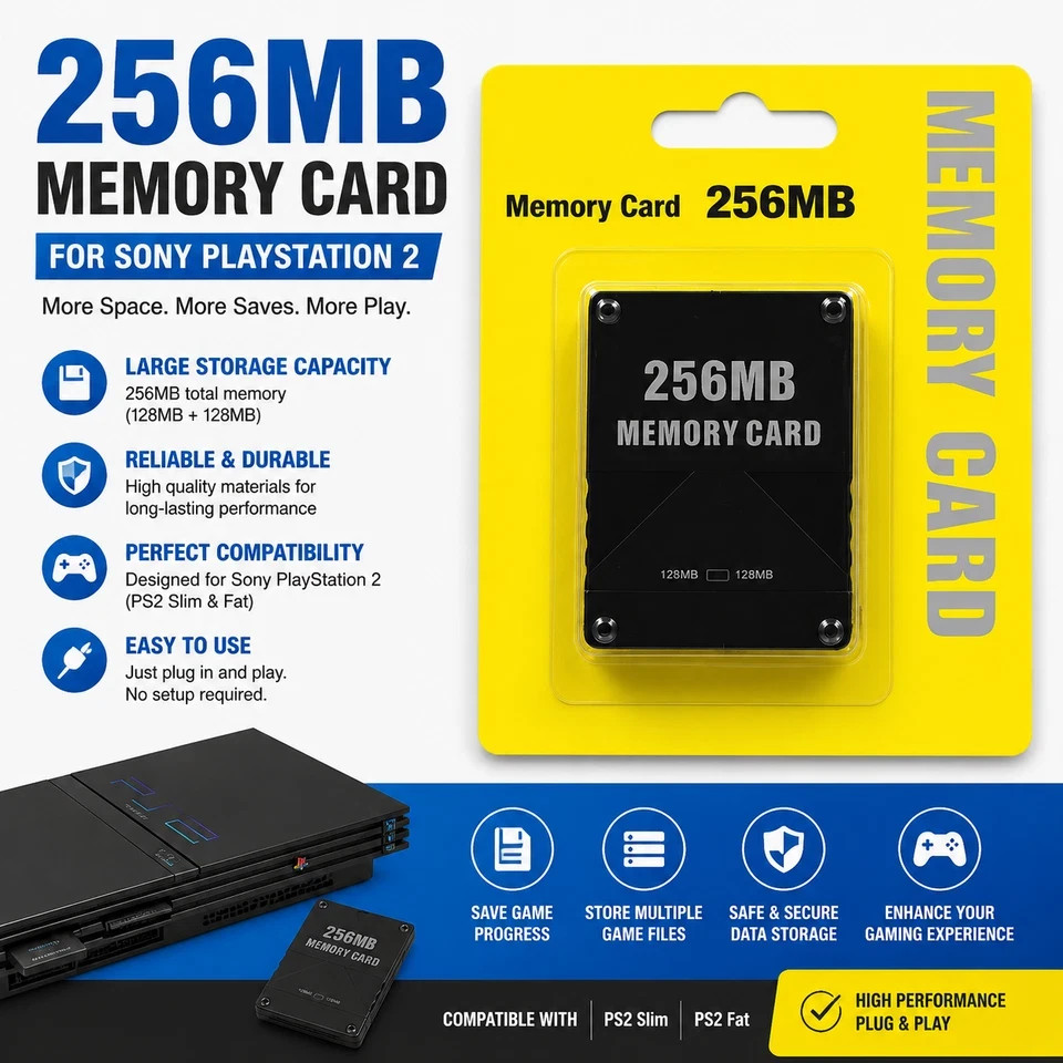 256MB 128MB Megabyte Memory Card for Sony PlayStation 2 PS2 Slim Game Console