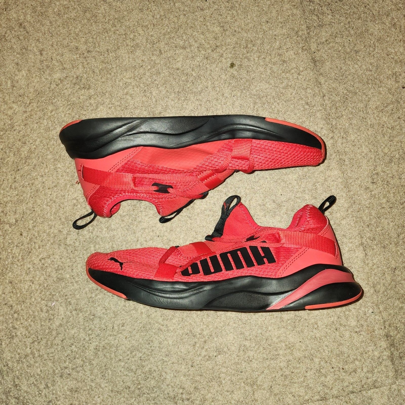 Mens Puma High Risk Red Black Softride Rift Slip-on Athletic Sneakers | M8.5