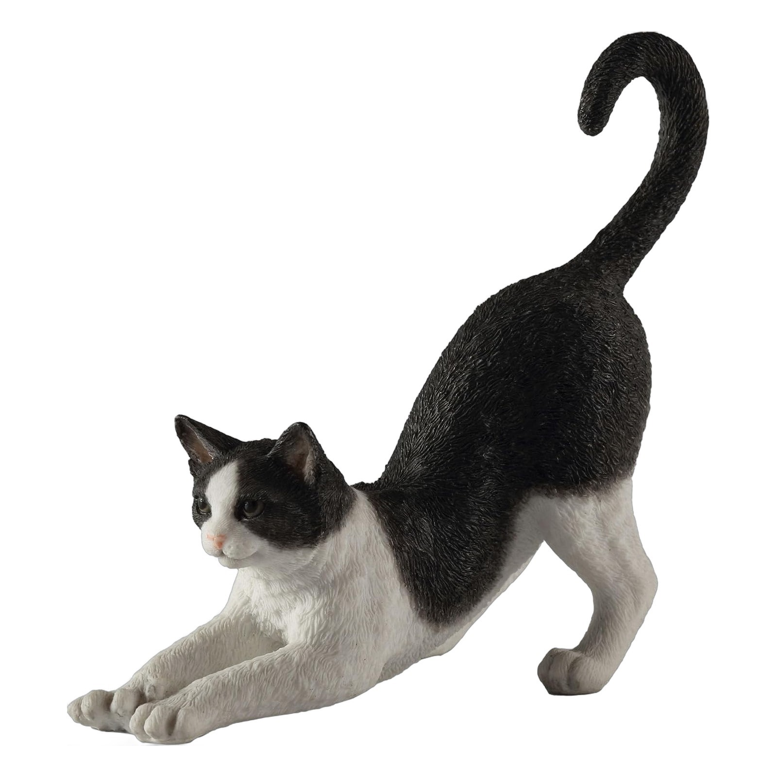 Veronese Design 4 7/8 Inch Black and White Cat Stretching Resin Hand Painted