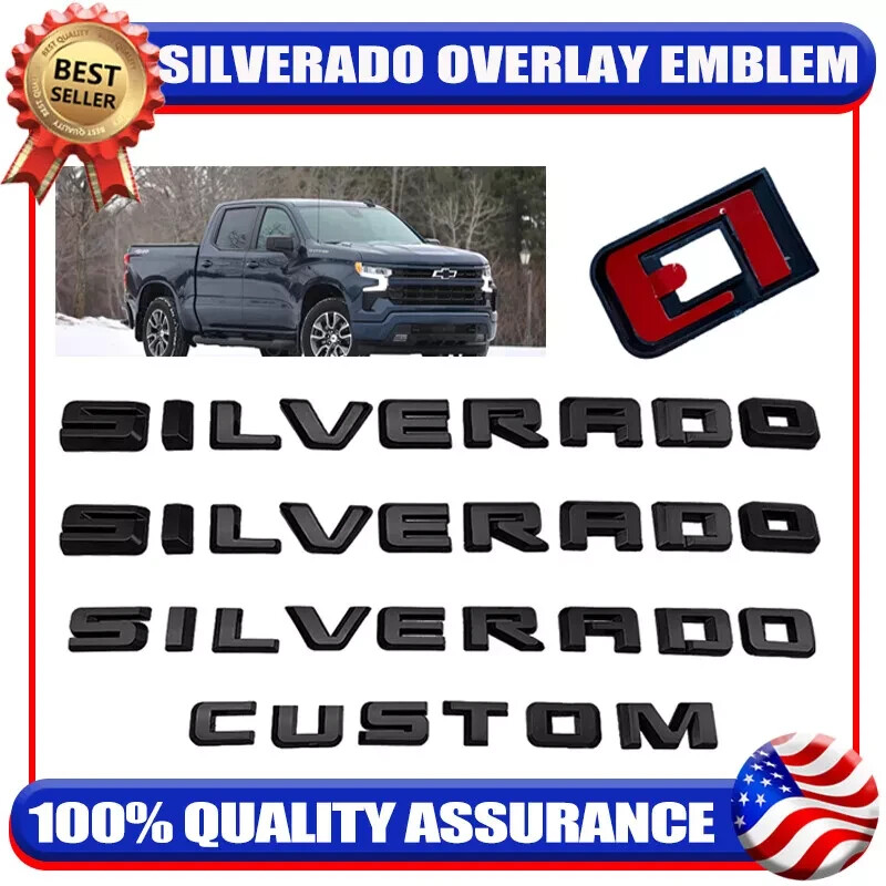 Fit 2019-2025 Gloss Black Silverado Custom Emblem Nameplate Badge Kit Overlay Fit 2019-2025 Gloss Black Silverado Custom Emblem Nameplate Badge Kit Overlay