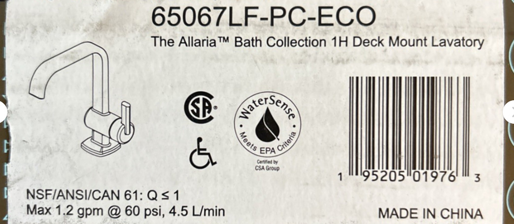 Brizo Allaria 1.2 GPM Single Hole Bathroom Faucet Less Drain 65067LF-PC-ECO