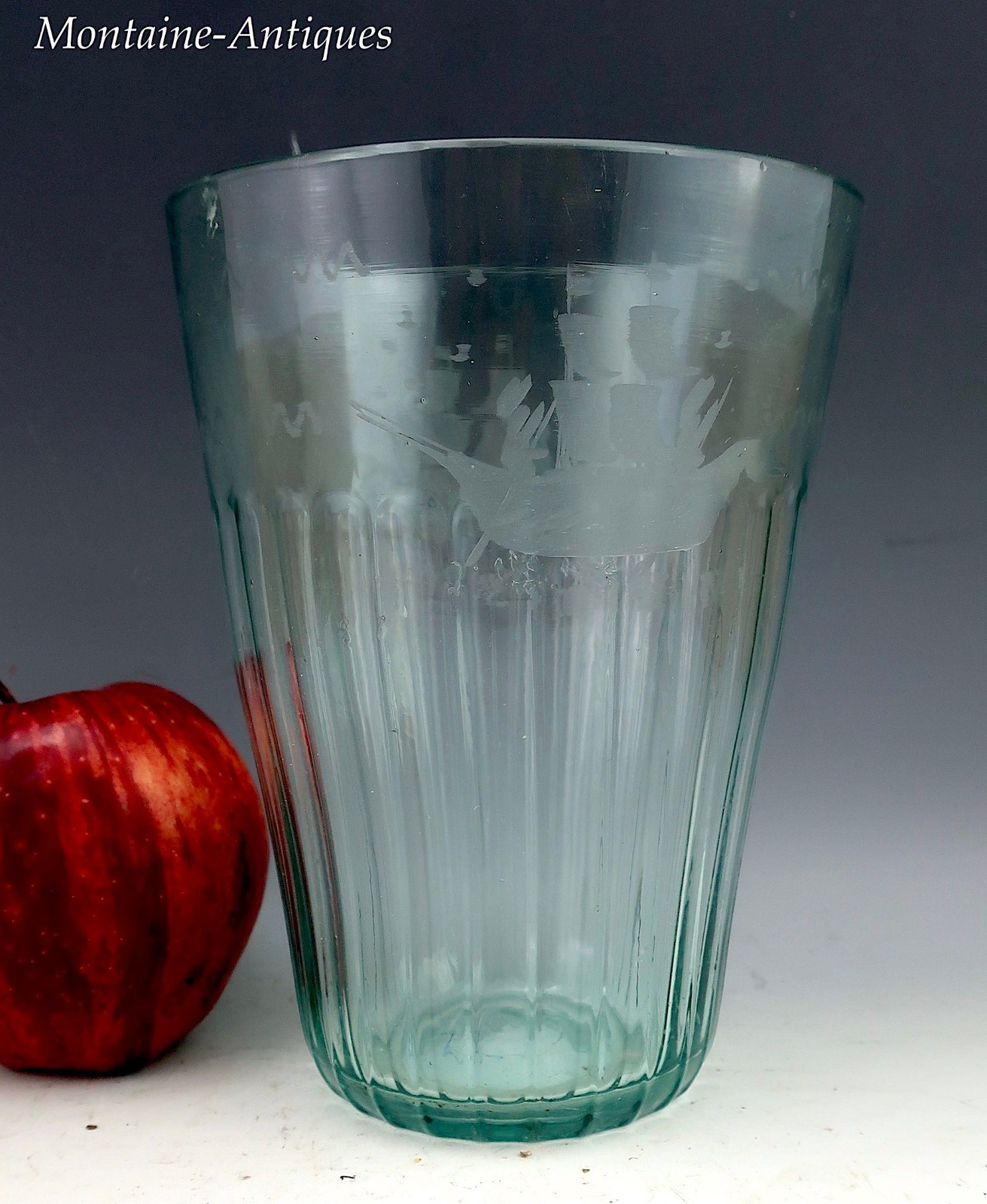Green Engraved Fluted Flip Glass circa 1800 Green Engraved Fluted Flip Glass circa 1800