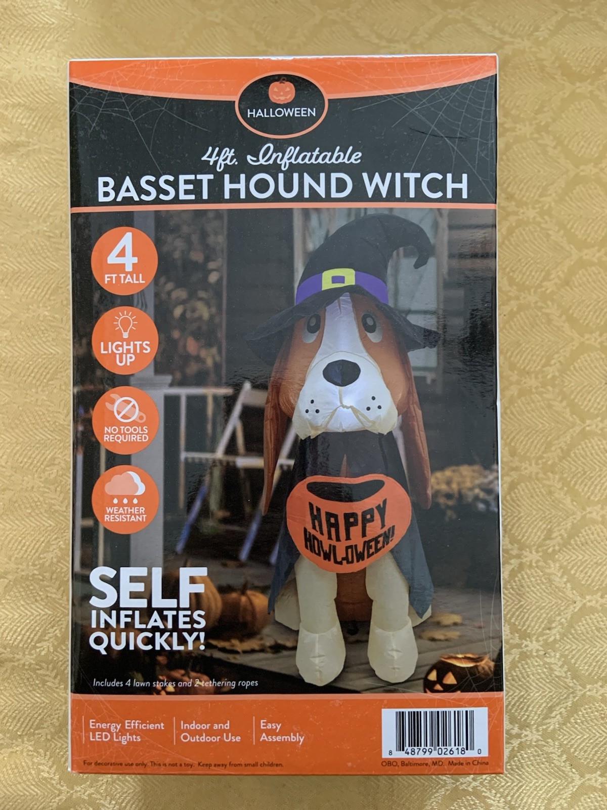 Basset Hound Witch Halloween Collection Lighted Yard Inflatable 4 Feet Tall NIB