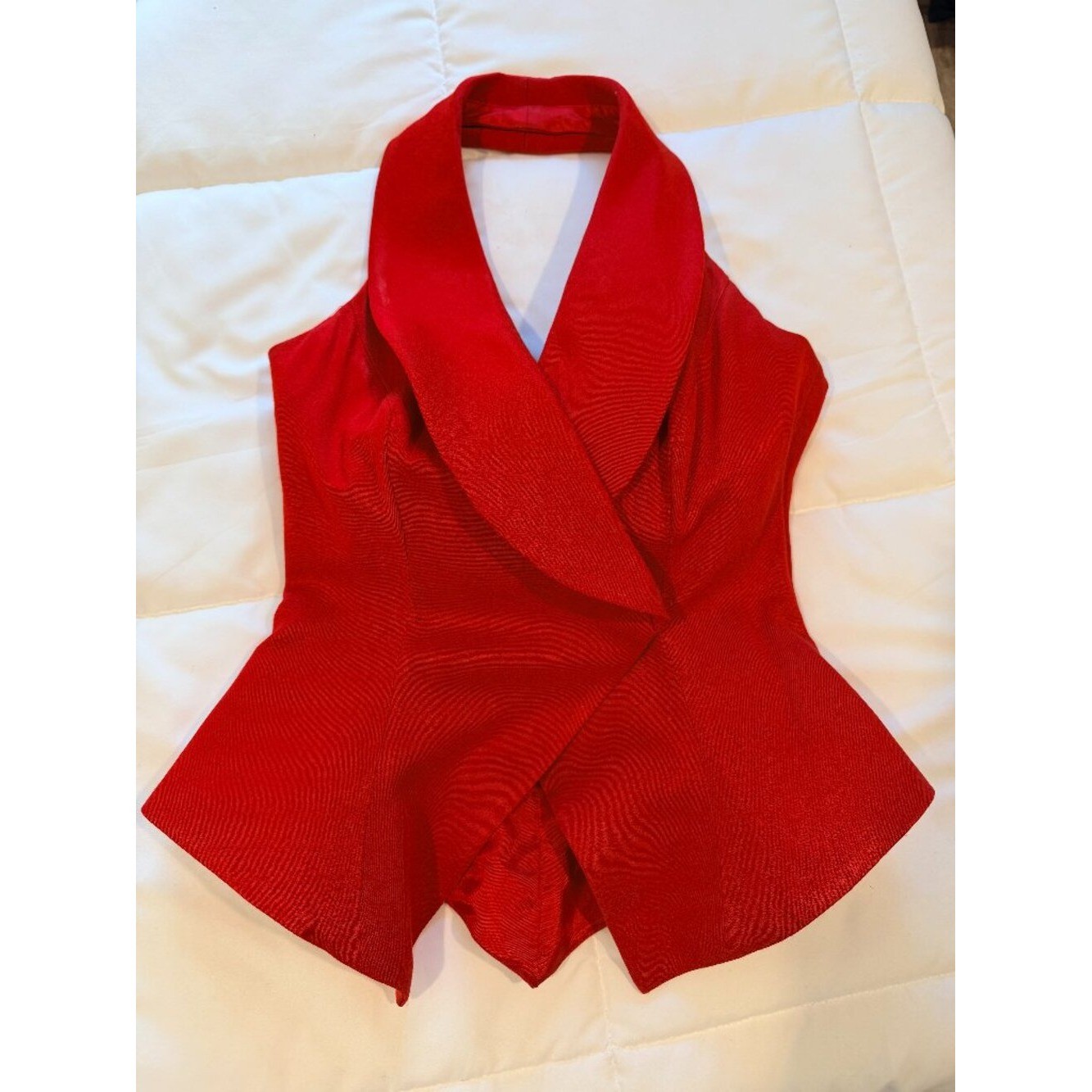 En Francais Huey Waltzer Vintage Red Shawl Collar Vest Top 6 Peplum Sleeveless