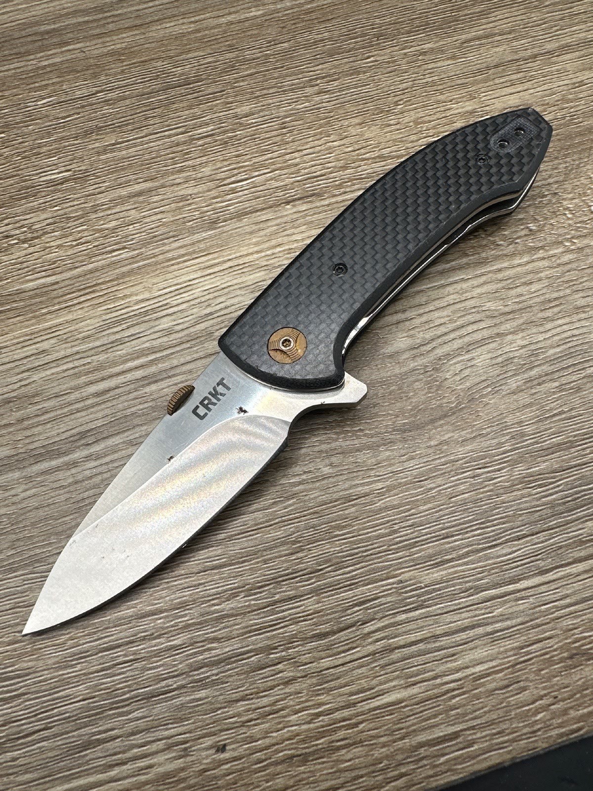 CRKT Avant 4620 Ochs Carbon Fiber Bronze Flipper Folder Drop Point Used