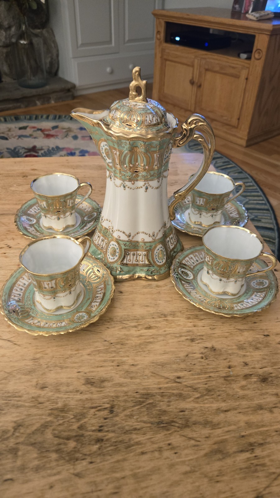Antique Noritake Nippon Hand Painted Gilded Gold Moriage Beaded Pitcher
