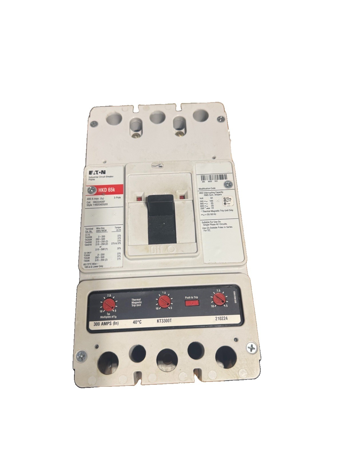 Eaton HKD3400F 400A 600V 3-Pole Cutler Hammer Circuit Breaker *Refurbished* Eaton HKD3400F 400A 600V 3-Pole Cutler Hammer Circuit Breaker *Refurbished*