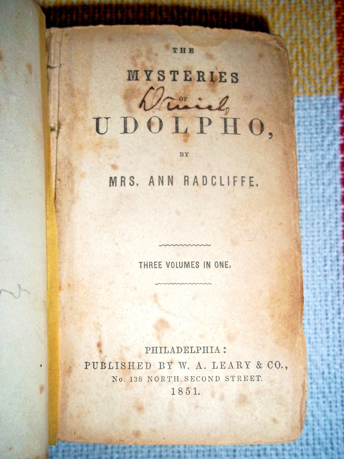 1851 The Mysteries of Udolpho, Ann Radcliffe - 3 Volumes in 1 book 1851 The Mysteries of Udolpho, Ann Radcliffe - 3 Volumes in 1 book
