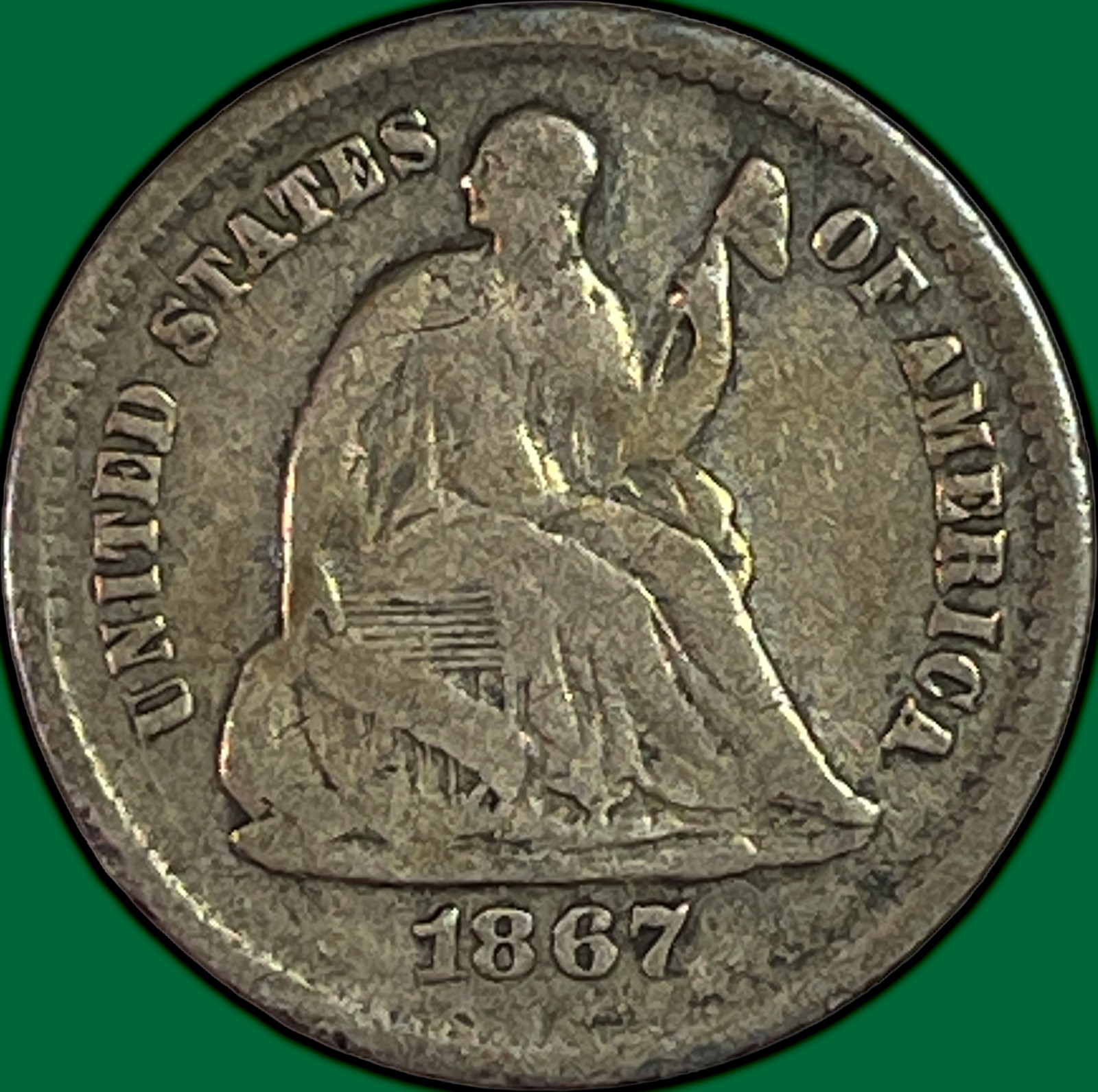 1867-S Seated Liberty Half Dime Fine F Coin #46423