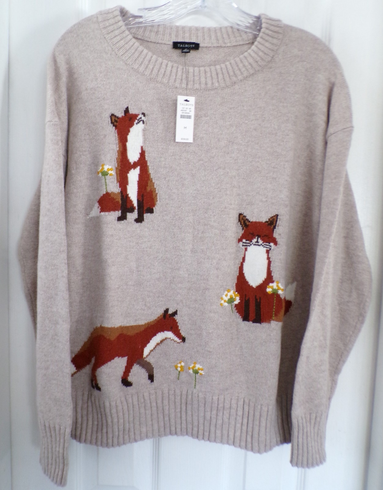 NWT NEW FALL TALBOTS MEDIUM FOX CREWNECK SWEATER TAN HEATHER MULTI $139.00