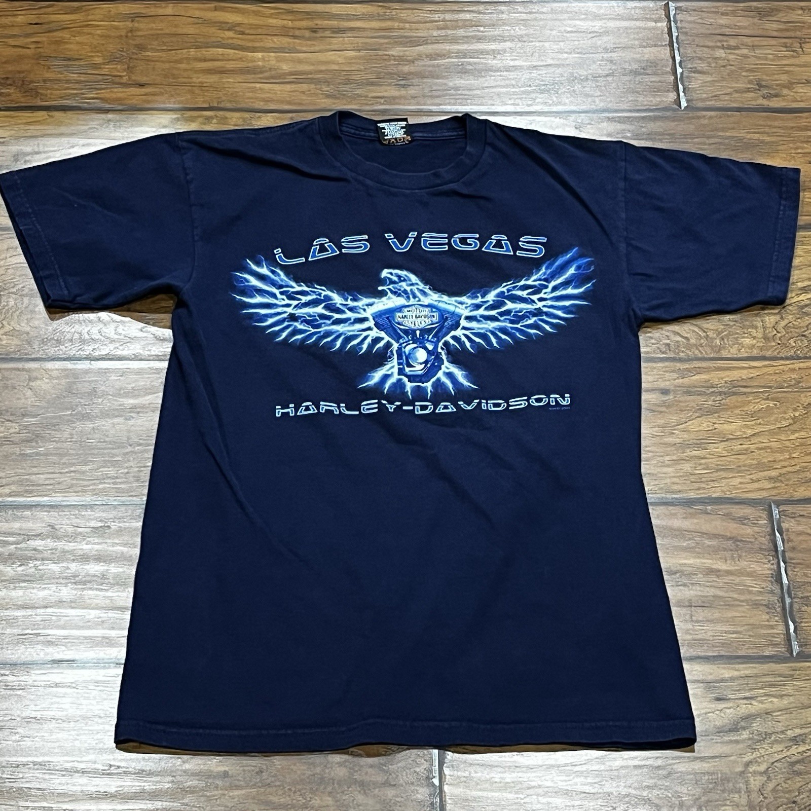 Vintage Harley Davidson V-Twin Eagle Biker T Shirt Mens M 2003 Las Vegas Blue Vintage Harley Davidson V-Twin Eagle Biker T Shirt Mens M 2003 Las Vegas Blue