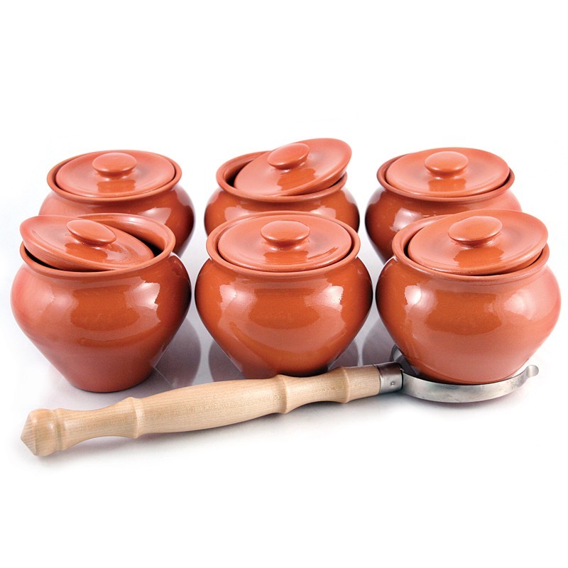 Baking Pot Set of 6 Stewing Stoneware Ramekin Clay Cooking Pot Set 6x17oz