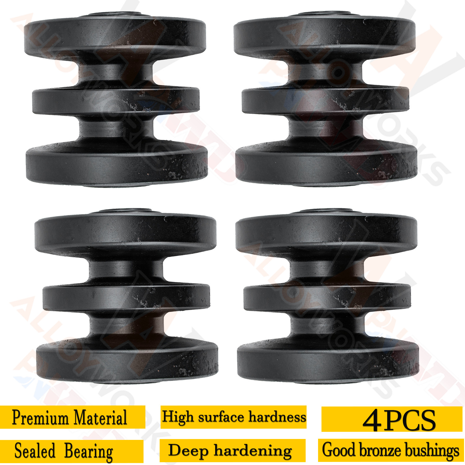 Four Pieces Black ottom Roller For Bobcat Mini Track Loaders MT50 MT52 MT55 MT85
