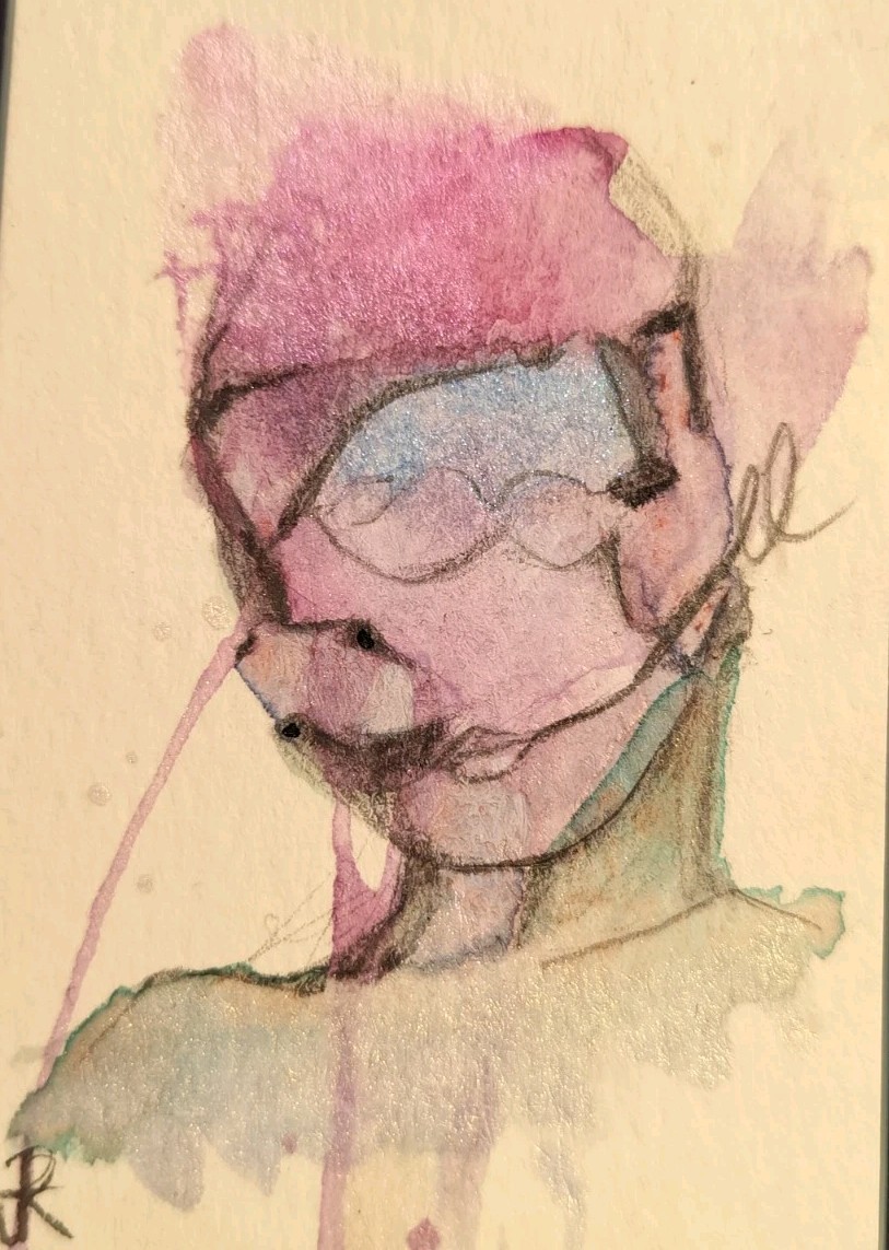 ACEO  Original  Painting  Abstract surrealism Portrait Jess Russell