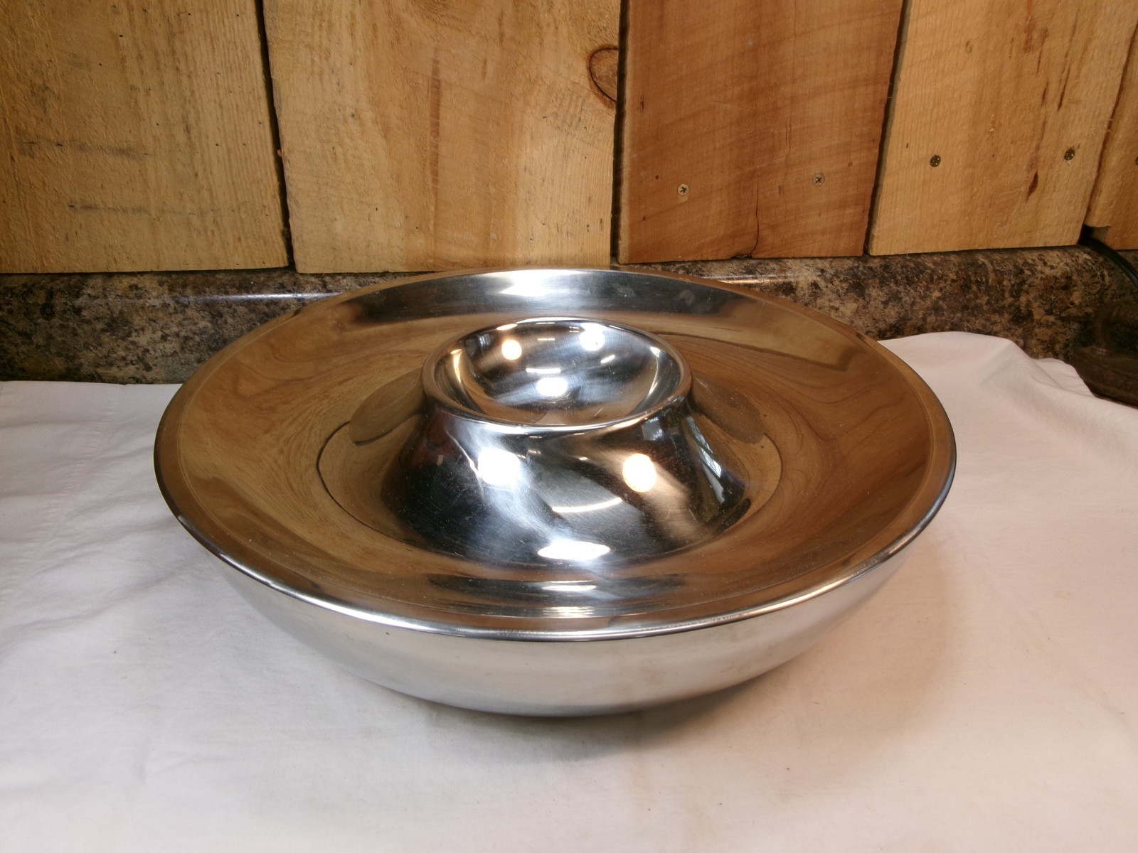 Vintage Double Walled Insulated Stainless Steel Chip N Dip Bowl Serving Tray