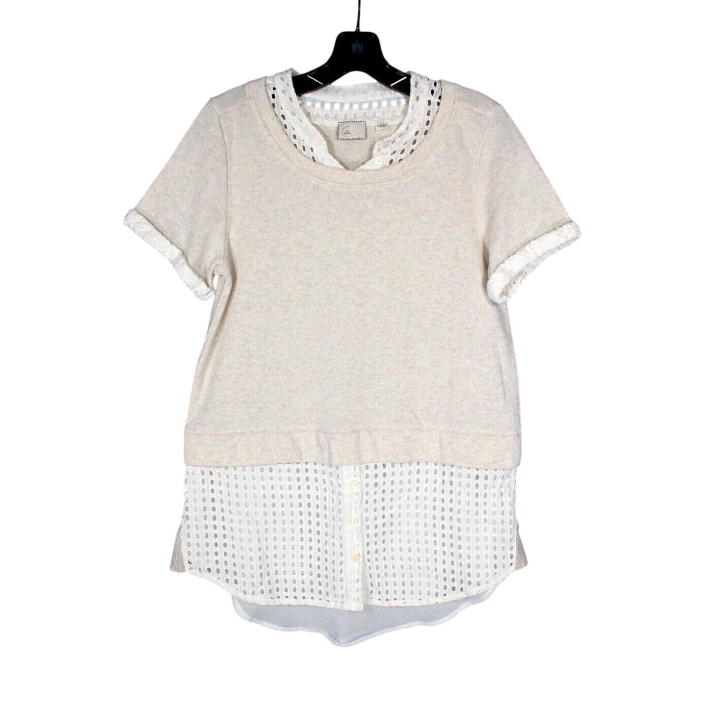 POSTMARK Anthropologie BEIGE Pullover PICNIC LAYERED Eyelet SWEATSHIRT/BLOUSE M