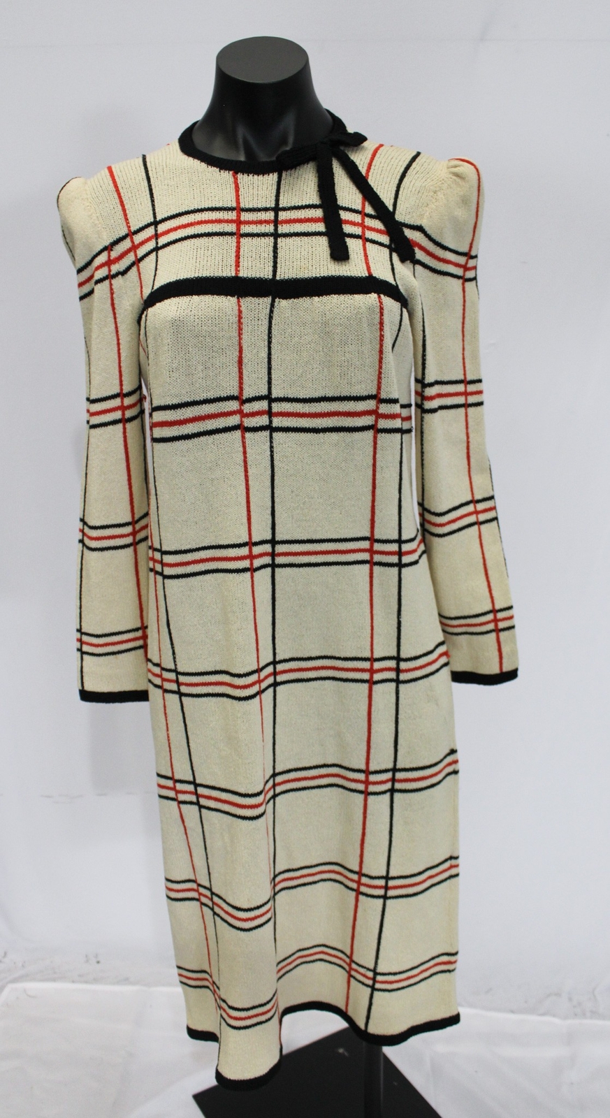 Adolfo At Saks Fifth Avenue Women\'s Plaid Knit Dress NC3 Beige See Description