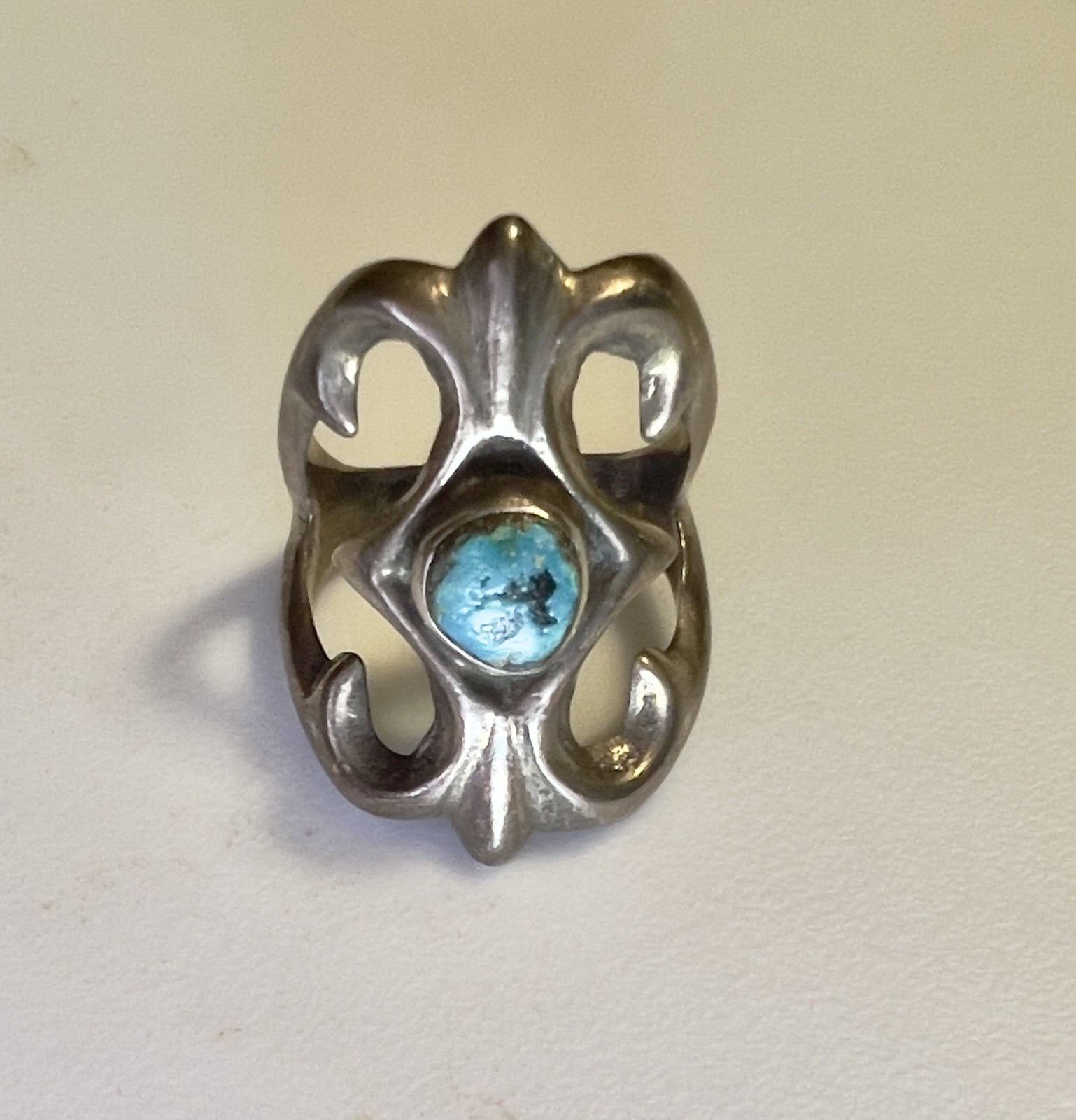 Vintage Turquoise Southwestern Silver Openwork Ring