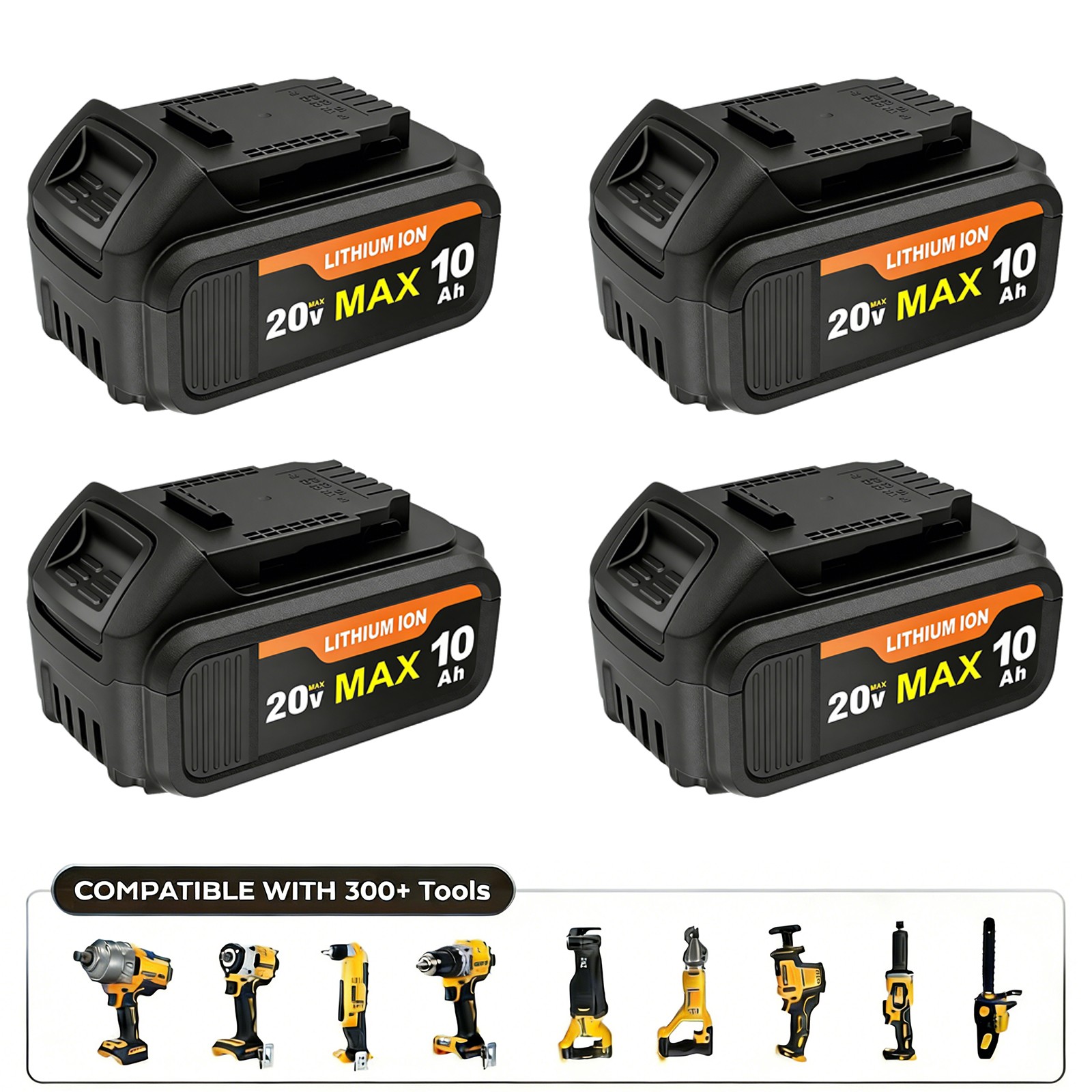 4 Pack 20V 10.0Ah Battery for De walt 20 Volt MAX Batteries DCB200 DCB201