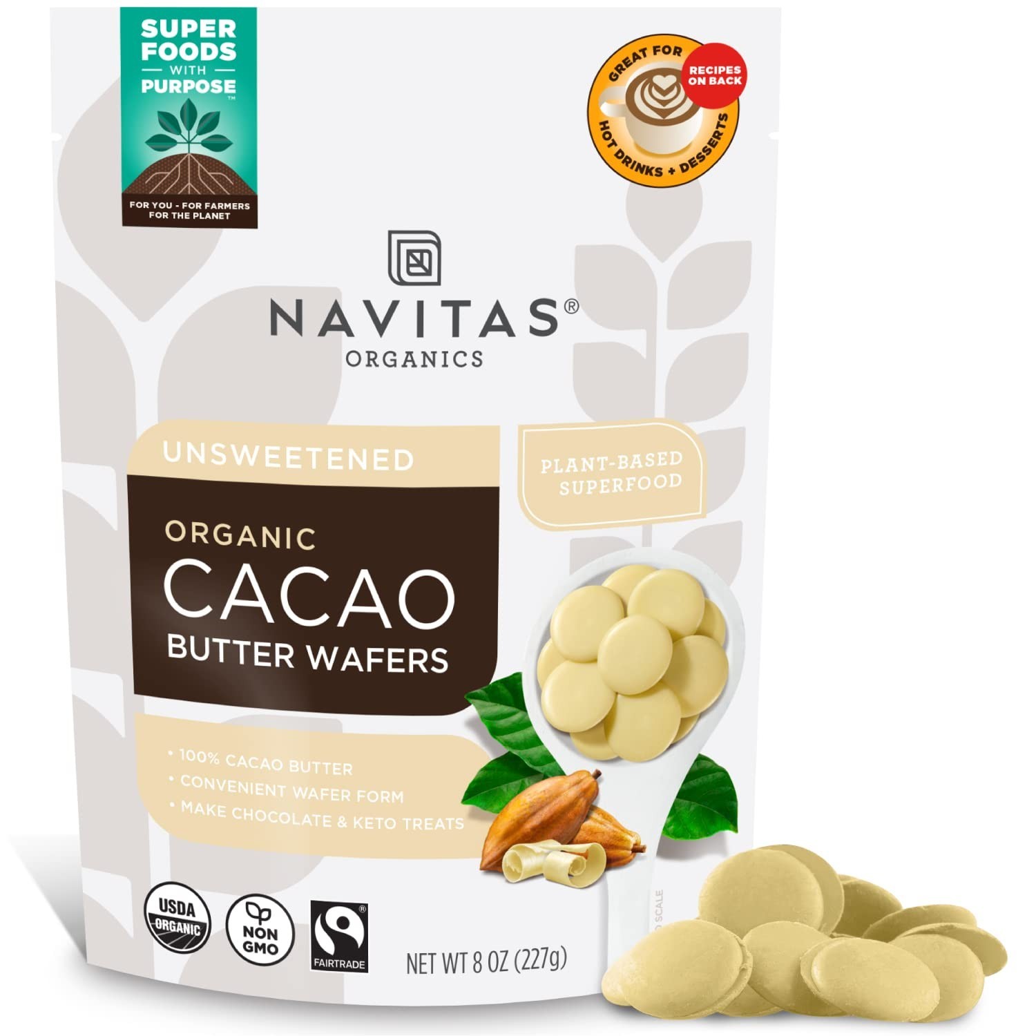 Navitas Organics Cacao Butter Wafers 8oz Organic Non-GMO Vegan