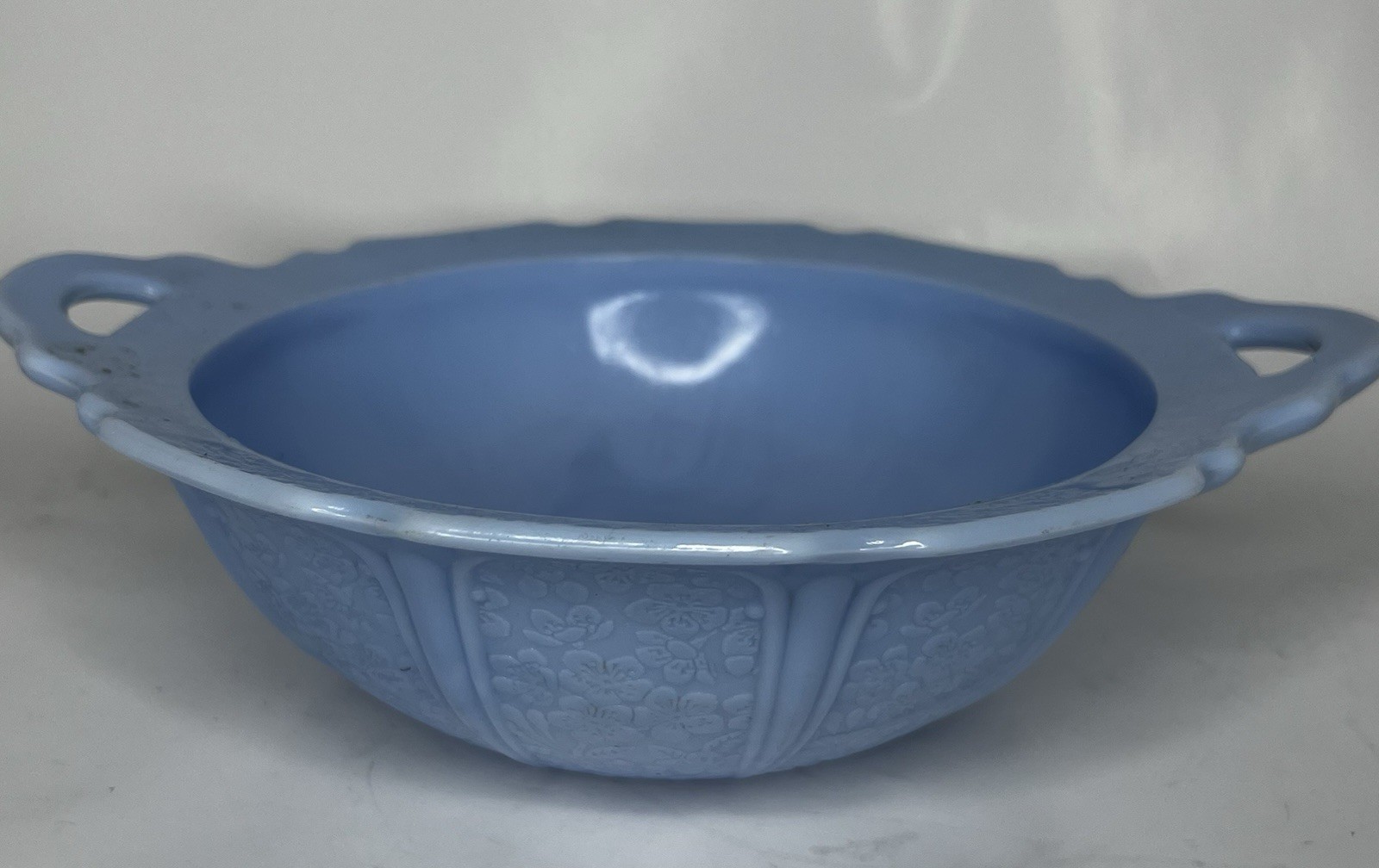 RARE Jeannette Glass Cherry Blossom Delphite Blue Depression Handled Bowl-1930 RARE Jeannette Glass Cherry Blossom Delphite Blue Depression Handled Bowl-1930