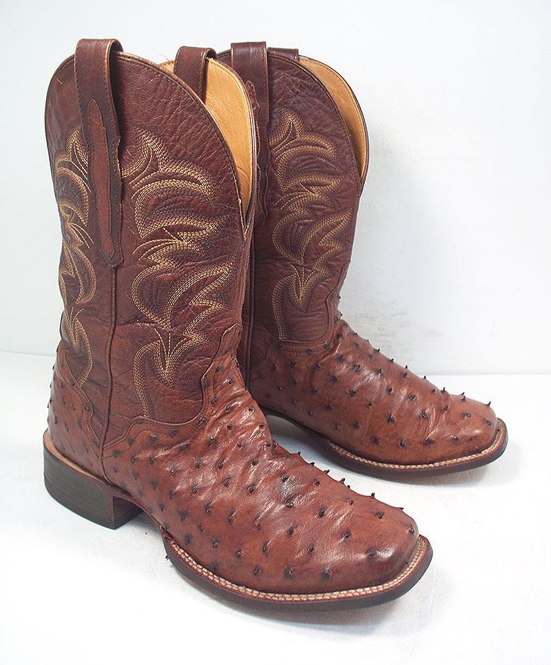 EL DORADO MEN\'S 9 D HANDMADE FULL QUILL OSTRICH STOCKMAN BOOTS SQUARE TOE