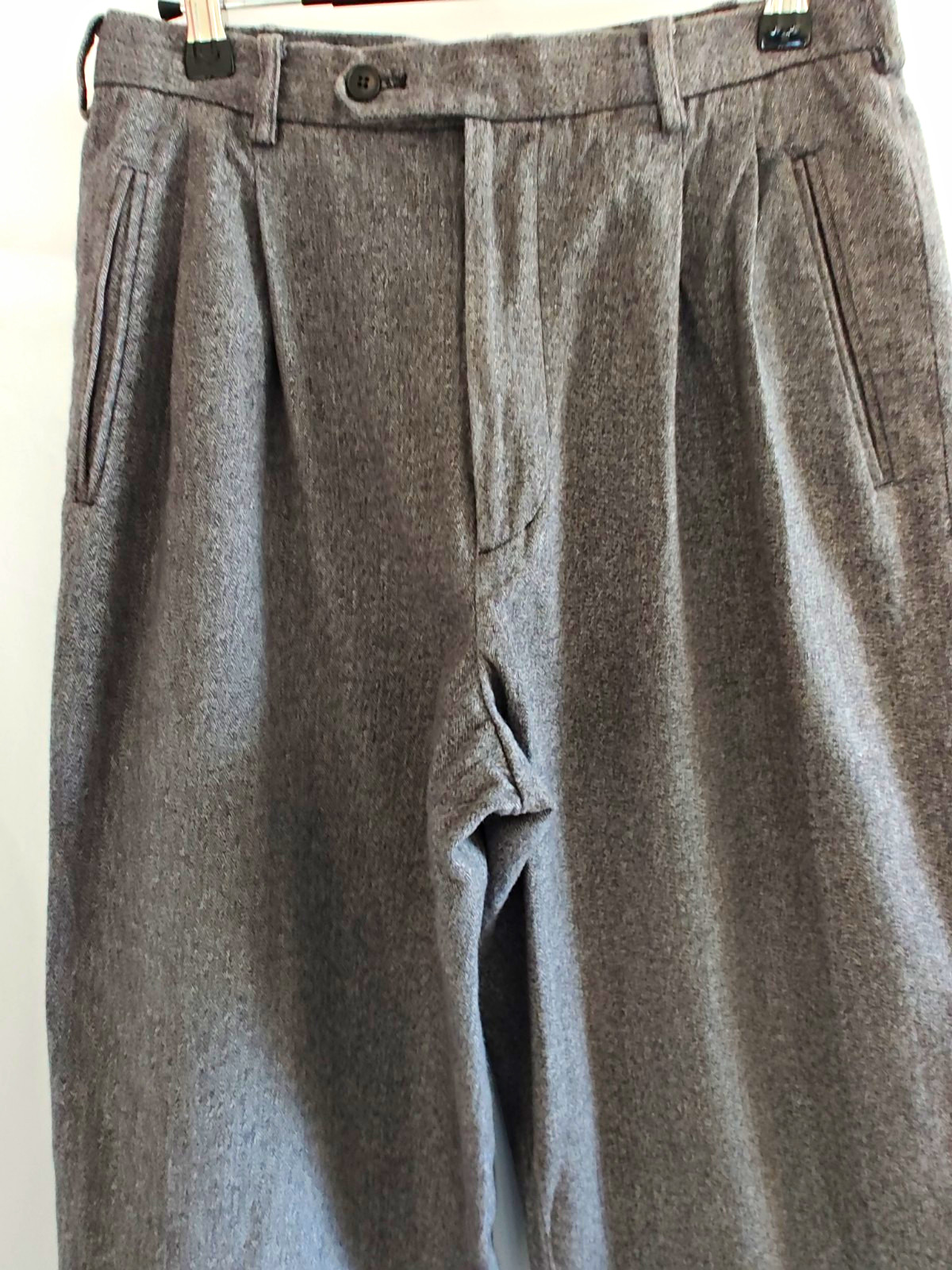 L\'HOMME Vintage Gray Herringbone Pleated Trousers Pants 30x30 Dark Academia