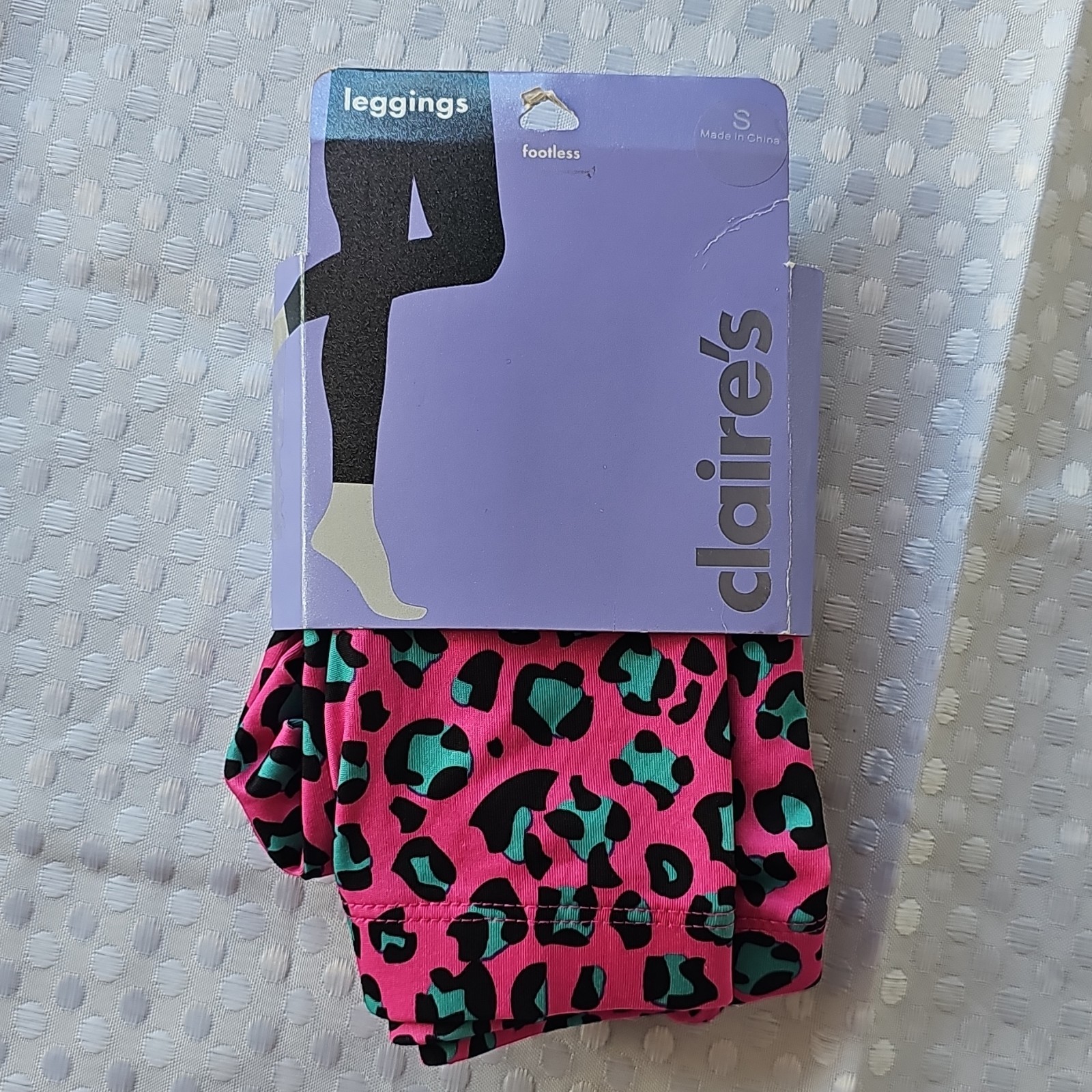 NEW Claire’s Capri Leggings in Hot Pink and Blue Leopard Print (S) Halloween