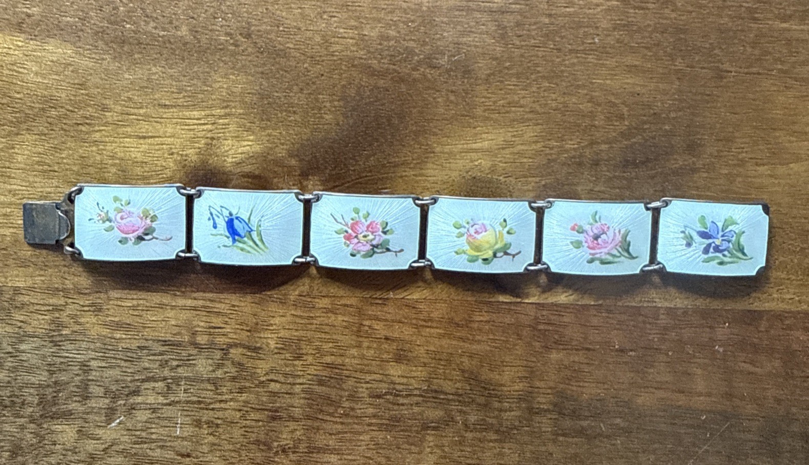 Vintage Finn Jensen Norway Gold Washed Sterling Silver Guilloche Enamel Bracelet