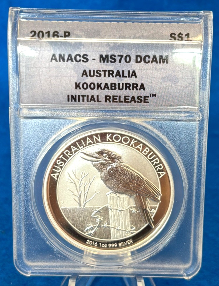 2016  Australia 1 Oz. Silver Kookaburra $1 Coin ANACS MS70 DCAM Initial Release