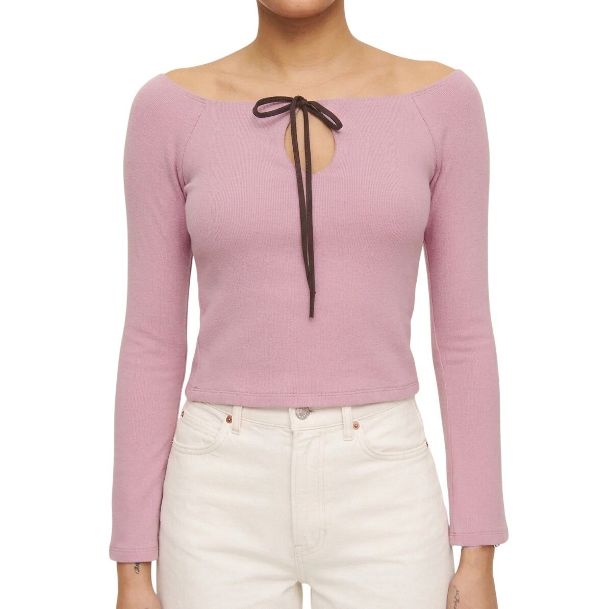 Reformation Jasper Knit Top Sugar Plum | Lilac Off Shoulder Long Sleeve XS