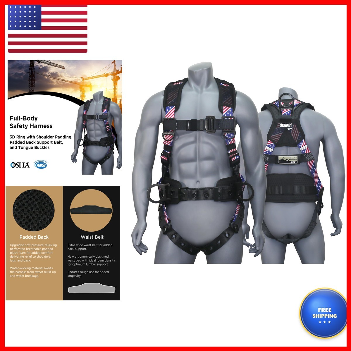 AFP Demon Full-Body Fall-Arrest Safety Harness Kit AFP420S/M