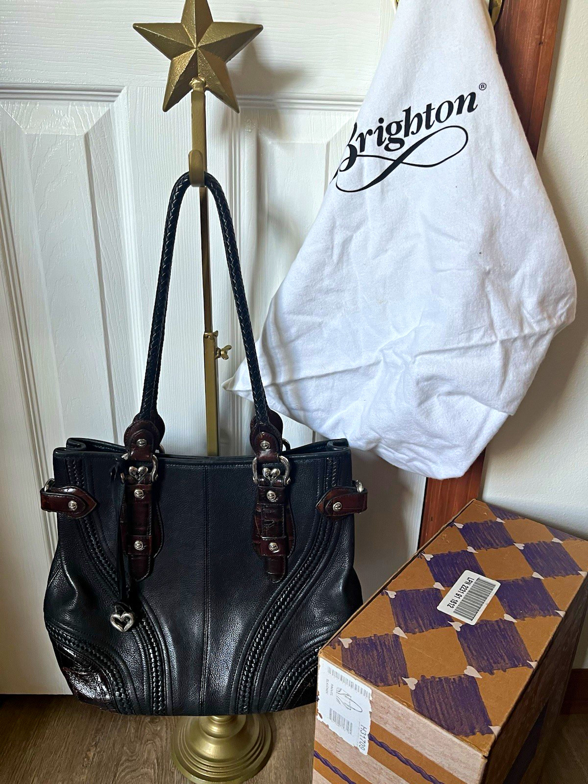Brighton Raquel Black Chocolate Leather Tote Bag H31709 W/ Box & Dust Bag