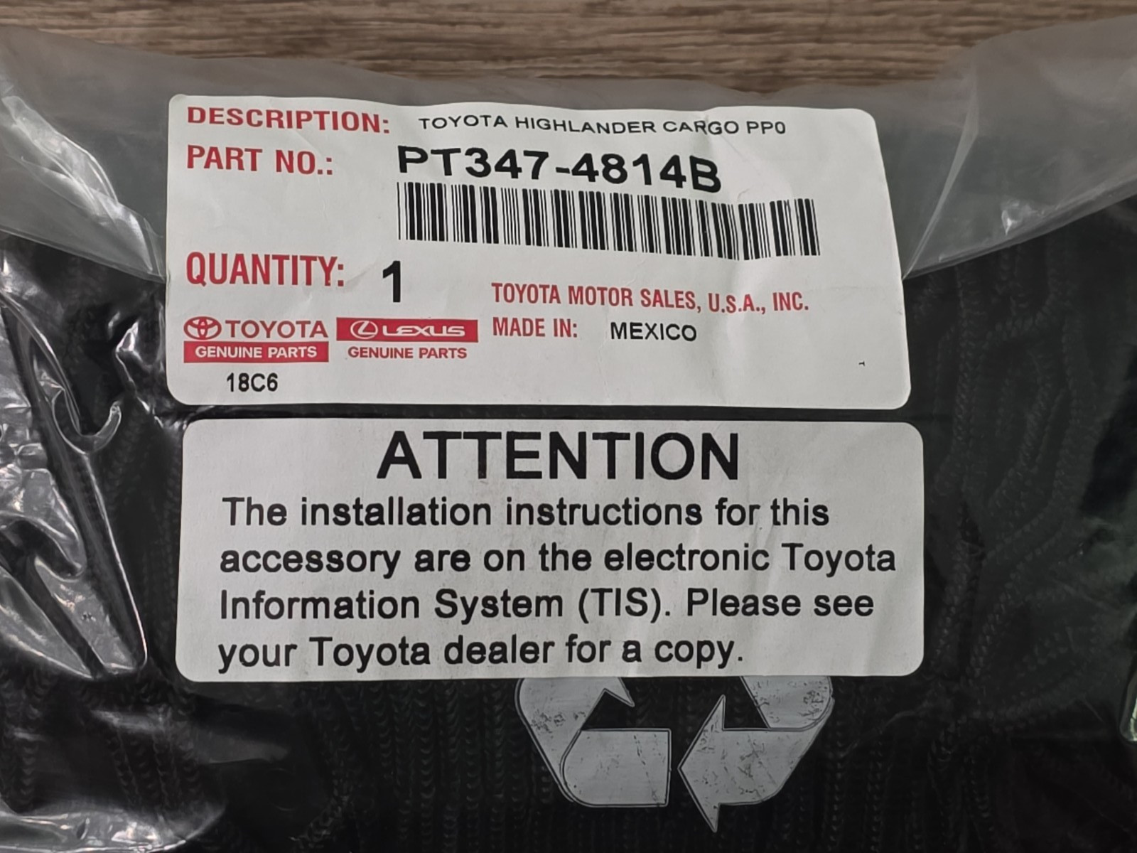 2020-2026 TOYOTA Highlander REAR CARGO NET , PT347-4814B ,OEM New Sealed