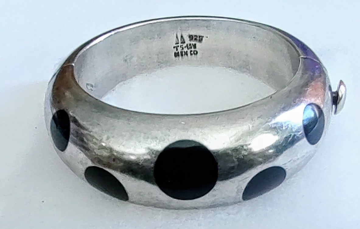 Vintage Two Trees Taxco Mexico 925 Sterling Silver Black Inlay Cuff Bracelet