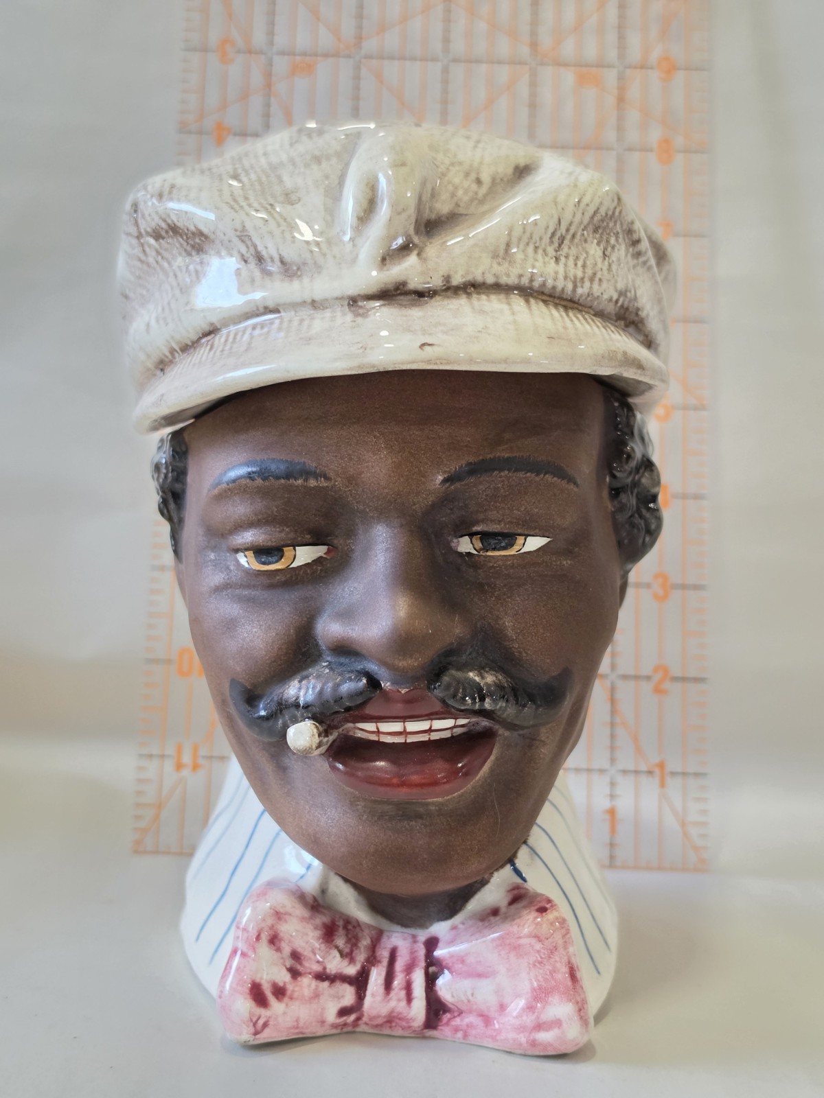1900's Majolica Tobacco Humidor Handsome Man Figural Tobacciana 7” Tall Austria 1900's Majolica Tobacco Humidor Handsome Man Figural Tobacciana 7” Tall Austria