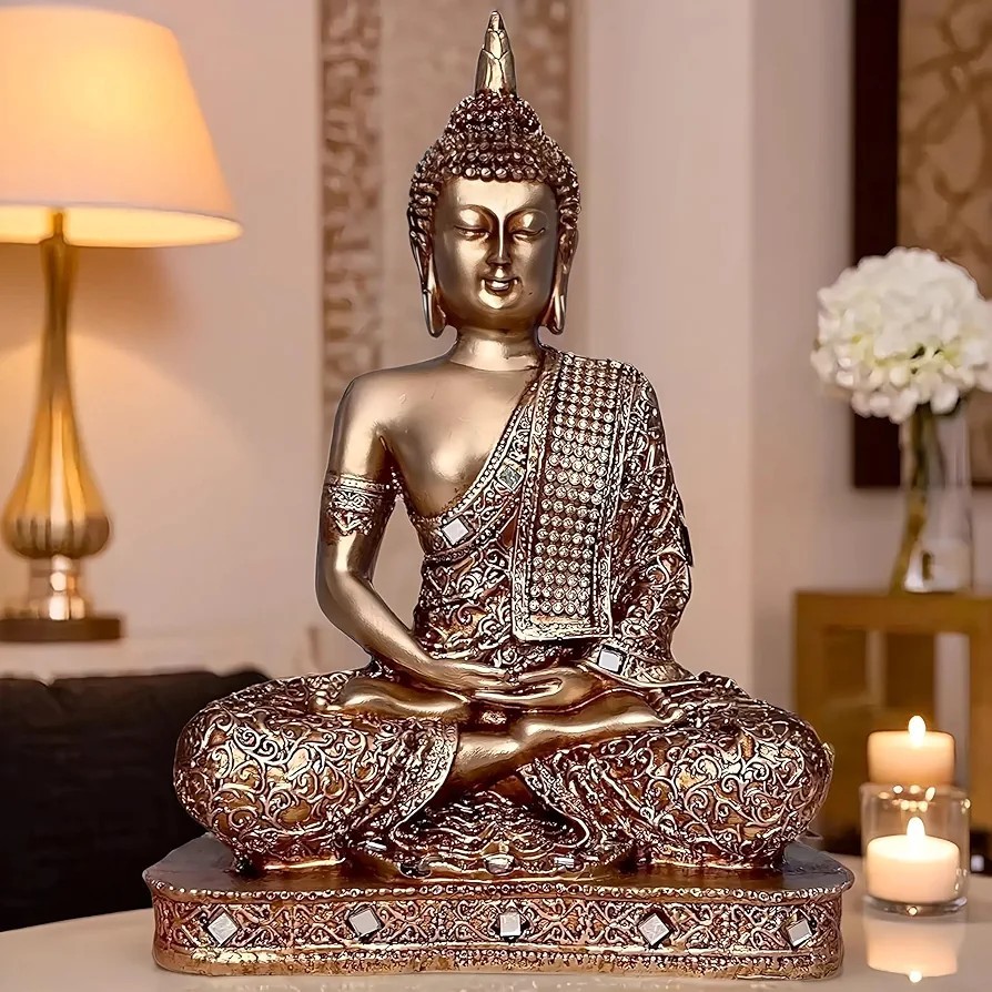 25cm Golden Buddha Statue Meditating Sitting Idol Home Decor Gift Showpiece 