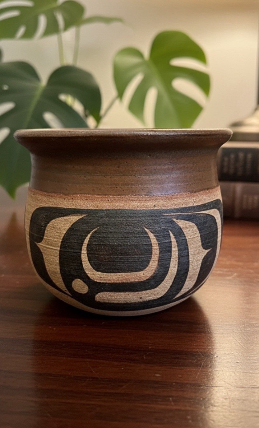 Judy Cranmer (1935-2007) Northwest Coast Pottery Bowl Haida Design 3.1”x4.1”