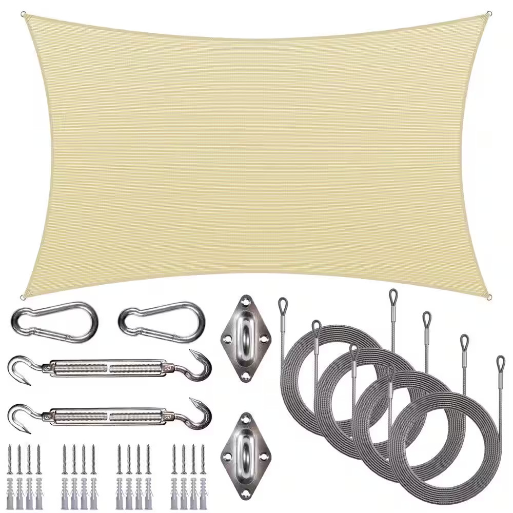 Shademart 14 Ft. X 20 Ft. Beige Rectangle Sun Shade Sail Screen Canopy with Hard Shademart 14 Ft. X 20 Ft. Beige Rectangle Sun Shade Sail Screen Canopy with Hard